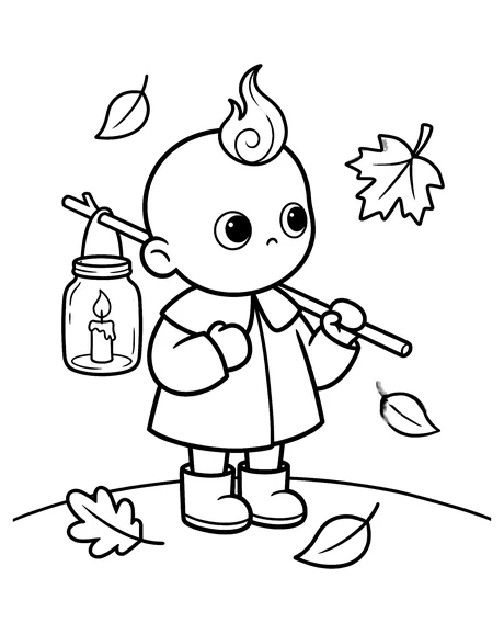 Coloring page: Wick carrying his jar lantern on a pole.